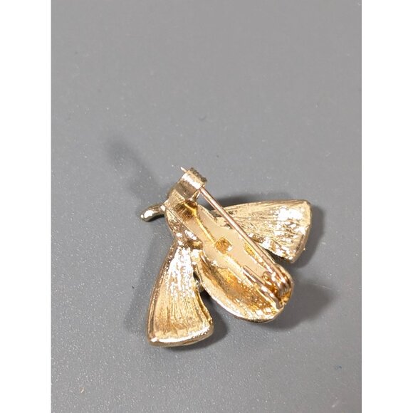 Rhinestone Pave Bumble Bee Pin Brooch Small Gold Tone Black enamel - Picture 4 of 5
